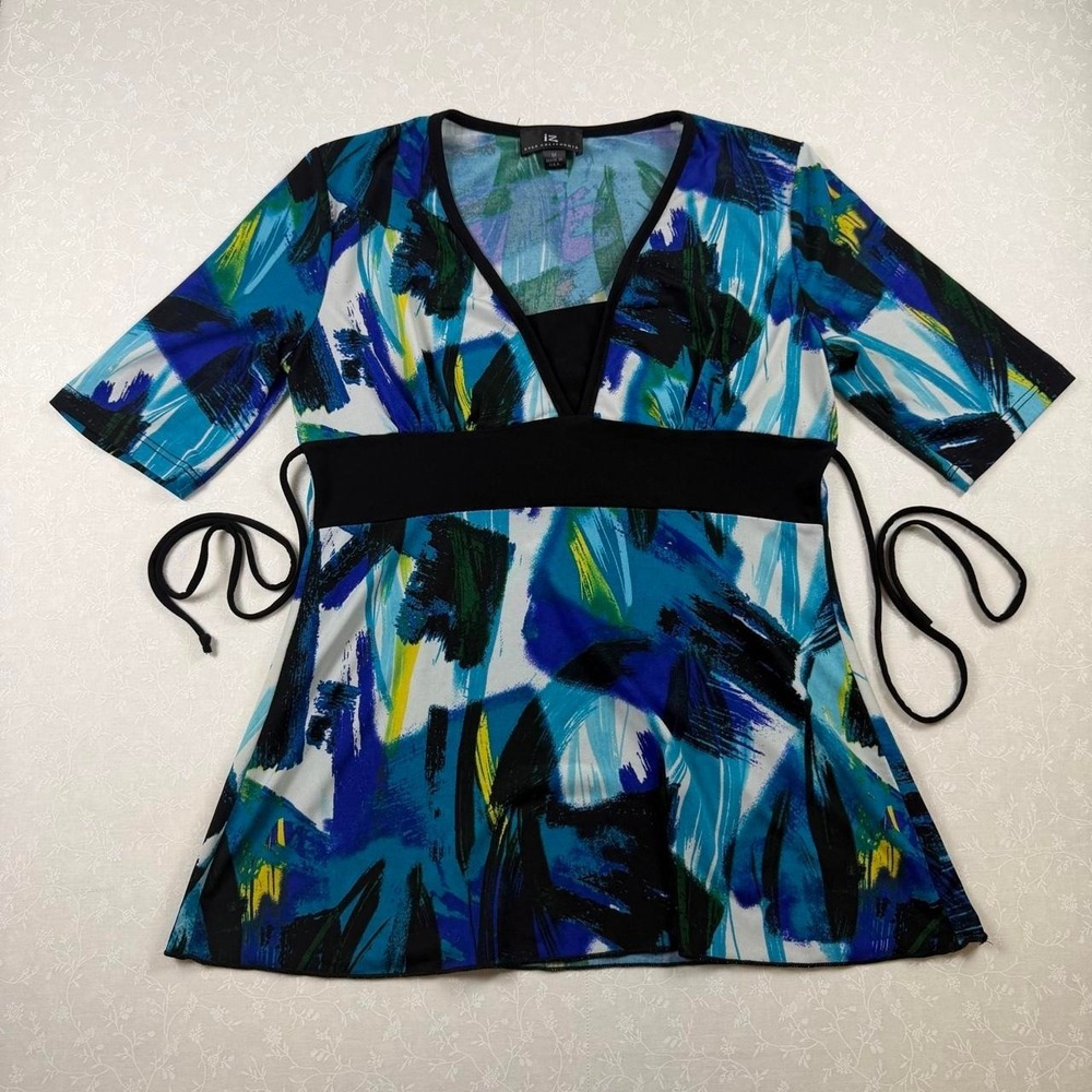 Y2K IZ Byer Abstract Babydoll Tie Blouse — Size M